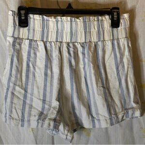 Forever 21 Womens Shorts Large Cream/Blue White Stripes Striped Elastic Waist